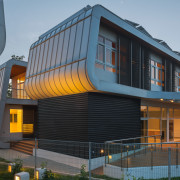 Exterior evening - B House 08 - architecture architecture, building, corporate headquarters, facade, home, house, mixed use, siding, black, gray