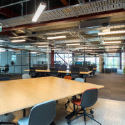 Studio spaces are positioned at the outer edges architecture, interior design, office, real estate, table, black