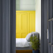 Looking into the bedroom - Looking into the door, home, house, interior design, window, yellow, black, gray