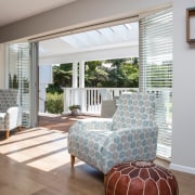 Wood flooring with shades of white - Wood door, floor, home, house, interior design, living room, real estate, room, window, window covering, window treatment, wood, gray