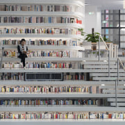 Deep shelves at the Tianjin Binhai Library Tianjin building, gray