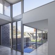 Windows in this position are ideal for capturing architecture, daylighting, door, facade, glass, house, interior design, real estate, window, gray