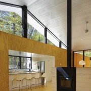 This fireplace is a cabin must-have - This architecture, ceiling, daylighting, floor, house, interior design, living room, gray, brown