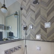 The controls in this shower – for the architecture, ceiling, daylighting, floor, home, interior design, tap, tile, wall, gray