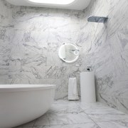 This wet room is extremely user friendly - bathroom, black and white, ceramic, design, floor, flooring, interior design, plumbing fixture, product design, room, tap, tile, toilet seat, wall, white, gray