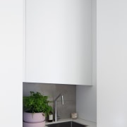 This sink nook is a clever use of bathroom accessory, bathroom cabinet, interior design, product, product design, tap, white