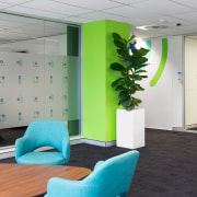 Plant, meet green pillar - Plant, meet green ceiling, furniture, interior design, office, product design, table, wall, white