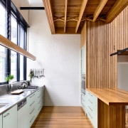 Architect: David Vernon ArchitectPhotography by Derek Swalwell architecture, cabinetry, ceiling, countertop, daylighting, floor, hardwood, house, interior design, kitchen, laminate flooring, loft, plywood, real estate, wood, wood flooring, wood stain, brown