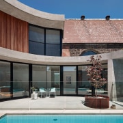 The new design blends into the old - architecture, building, estate, facade, house, property, real estate, swimming pool, window, gray, black