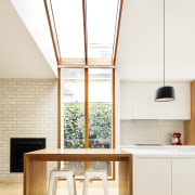 These windows have been designed for maximum light architecture, ceiling, daylighting, furniture, house, interior design, kitchen, product design, table, wood, white