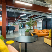 Technology floods The B:HIVE, providing connectivity, video conferencing architecture, ceiling, interior design, office, gray