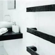 As well as arresting designs, towel rails can angle, bathroom, bathroom accessory, bathroom sink, black, floor, interior design, plumbing fixture, property, room, sink, tap, tile, wall, white