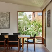 Architect: Kim Irons Photography by Nikole Ramsay architecture, ceiling, chair, daylighting, dining room, floor, flooring, furniture, hardwood, house, interior design, living room, real estate, room, table, window, wood, wood flooring, gray, brown