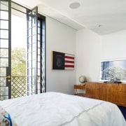 Architect: Luigi Rosselli. Photography by Justin Alexander, Sean bed frame, bedroom, ceiling, home, interior design, property, real estate, room, wall, window, white