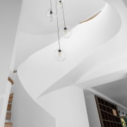 There’s an enamel paint finish on the ribbon angle, architecture, ceiling, lighting, product, product design, white