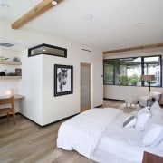 A high window lights the bathroom - A architecture, bedroom, ceiling, floor, house, interior design, real estate, room, white, gray