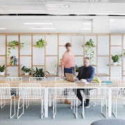 The cafe in the ADCO Constructions fit-out by chair, daylighting, furniture, home, interior design, table, white