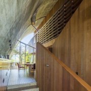 Edward Norton's new Malibu Colony home – Trulia architecture, ceiling, daylighting, handrail, house, interior design, property, real estate, stairs, wall, wood, brown, gray