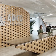 ADCO Constructions’ new office fit-out by architects Woods ceiling, floor, flooring, furniture, interior design, lobby, tile, wall, gray