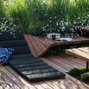 Architect: J.Roc Design backyard, deck, grass, outdoor furniture, outdoor structure, plant, sunlounger, green, black