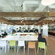 A macrocarpa pergola in the Z Energy fit-out architecture, cafeteria, ceiling, daylighting, institution, interior design, office, white