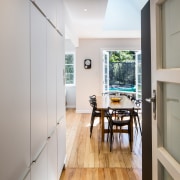 Looking through into the dining area - Looking architecture, floor, flooring, home, house, interior design, real estate, room, wood, gray