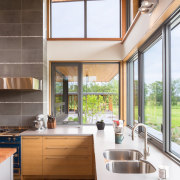 Having the ceiling angle up over the kitchen architecture, cabinetry, ceiling, countertop, cuisine classique, daylighting, house, interior design, kitchen, real estate, window, white, brown