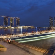Jubilee Bridge – Cox Architecture - Jubilee Bridge bridge, city, cityscape, evening, marina, metropolis, metropolitan area, night, river, sky, skyline, water, waterway, blue