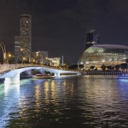 Jubilee Bridge – Cox Architecture - Jubilee Bridge body of water, bridge, city, cityscape, daytime, downtown, dusk, evening, fixed link, landmark, metropolis, metropolitan area, night, reflection, river, sky, skyline, skyscraper, tourist attraction, tower block, urban area, water, waterway, black