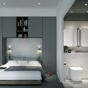 The new apartments are quite minimalist, with expansive architecture, ceiling, interior design, product design, room, gray