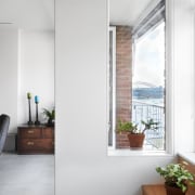 You can see Sydney Harbour Bridge in the apartment, home, house, interior design, real estate, window, white