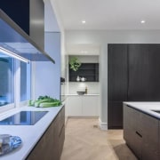 Kitchen designed by Morgan Cronin. Photography by Kallan architecture, countertop, daylighting, house, interior design, kitchen, real estate, room, gray