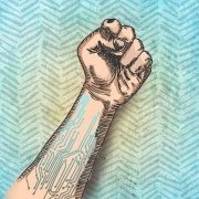 The digital world is an analytical animal that arm, art, design, finger, hand, human leg, joint, leg, pattern, temporary tattoo, teal