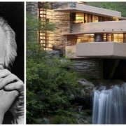 Frank Lloyd Wright and his famous Fallingwater - home, water, gray