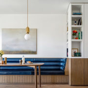 Architect: Luigi Rosselli. Photography by Justin Alexander, Sean furniture, home, interior design, living room, product design, shelf, shelving, table, white