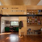 Architect: Steffen Welsch Architects ceiling, floor, flooring, hardwood, home, house, interior design, living room, loft, property, real estate, room, shelving, stairs, wall, wood, brown, gray