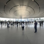 The ceiling hangs like a flying saucer over airport terminal, architecture, infrastructure, structure, tourist attraction, gray