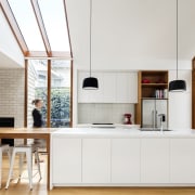 Windows run up from the floor and transform architecture, cuisine classique, furniture, interior design, kitchen, white