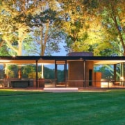 Photo by Robin Hill - The Glass House architecture, backyard, cottage, estate, facade, grass, home, house, lawn, outdoor structure, pavilion, property, real estate, yard, green, brown