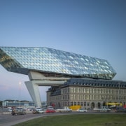 Architect: Zaha Hadid Architects (ZHA)Photography by Hufton+Crow, architecture, building, convention center, corporate headquarters, daylighting, daytime, headquarters, landmark, metropolitan area, roof, sky, structure, teal, gray