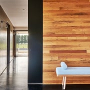 Timber plays of nicely against this black floor architecture, ceiling, daylighting, floor, flooring, hardwood, home, house, interior design, laminate flooring, wall, wood, wood flooring, gray, black