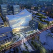 Dance &amp; Music Center, The Hague - Dance aerial photography, architecture, biome, bird's eye view, city, cityscape, landmark, metropolis, metropolitan area, mixed use, screenshot, sky, skyscraper, suburb, urban area, urban design, blue