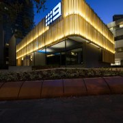 Channel 9 Headquarters – Cox Howlett &amp; Bailey architecture, building, commercial building, corporate headquarters, facade, headquarters, night, property, real estate, residential area, sky, structure, black