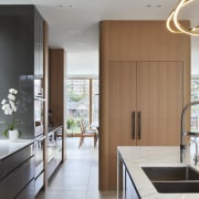 Looking through the galley kitchen to the dining 