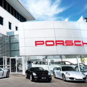 Dealership - architecture | automotive design | building architecture, automotive design, building, car, car dealership, land vehicle, luxury vehicle, porsche, sports car, supercar, vehicle, white