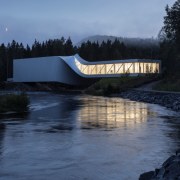 The Twist Museum is a fitting conclusion to architecture, bank, bridge, river, tree, water, watercourse, waterway, black