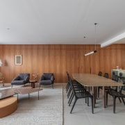 Living area featuring wall made from locally sourced 