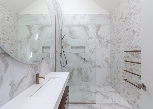 A high-quality porcelain tile mimics the appearance of 