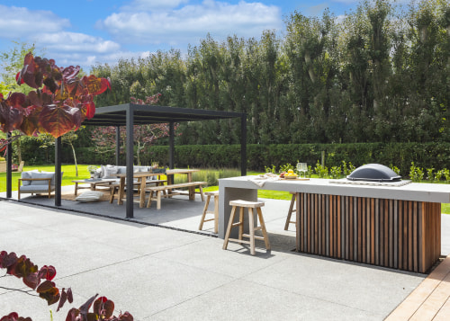 The design includes plenty of hard surfaces for 