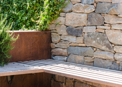 Rock wall and seating, detail. Design: Nadia Gill 